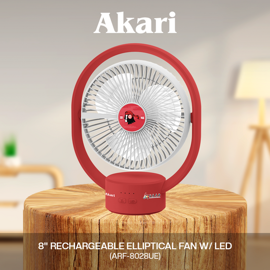CLEARANCE SALE: AKARI [ UE ] - 8" Rechargeable Elliptical Fan w/ LED