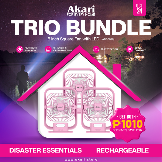 Akari TRIO Bundle " 8" Rechargeable Square Fan w/ LED ( ARF-8048 )