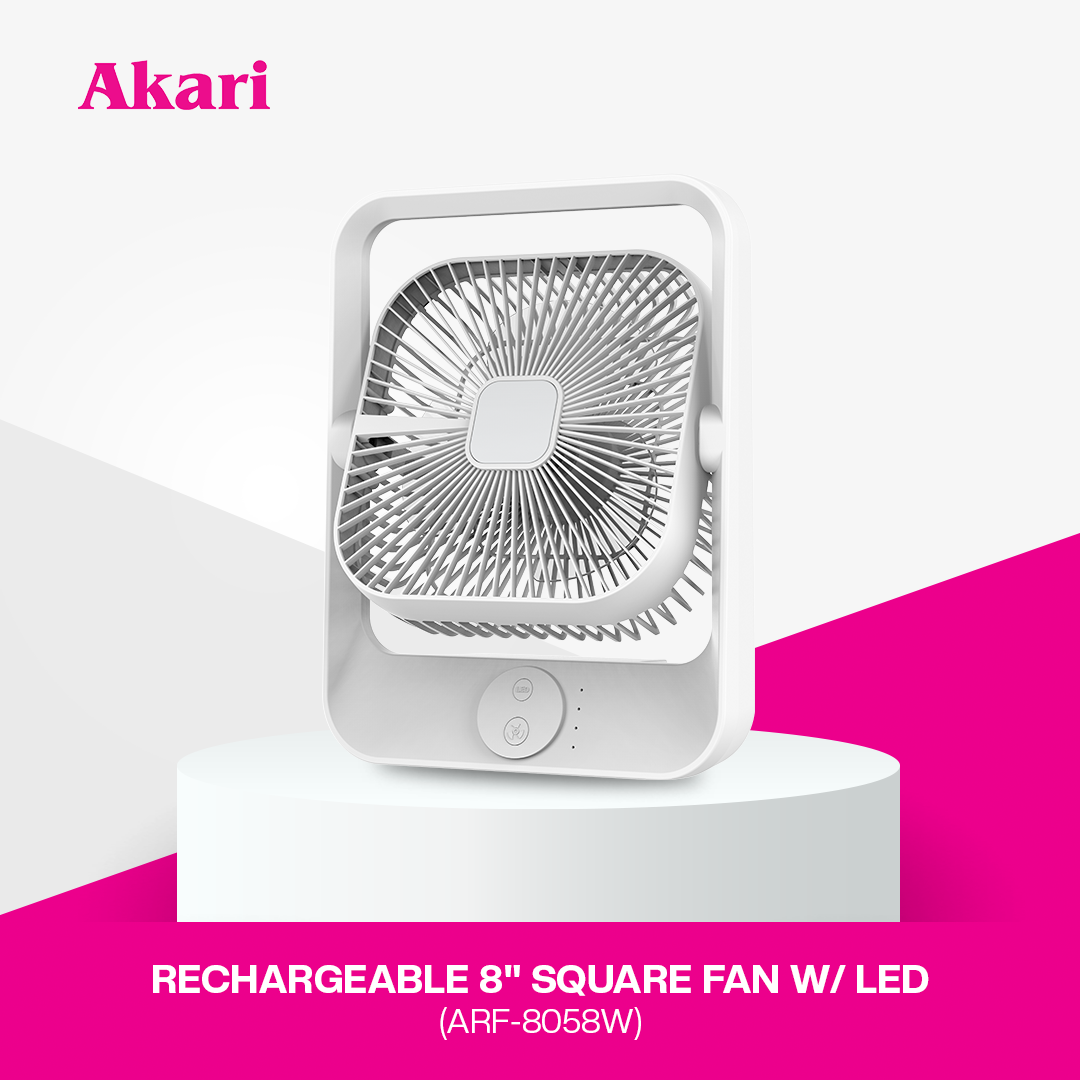 Akari 8" Rechargeable Square Fan w/ LED (ARF-8058)