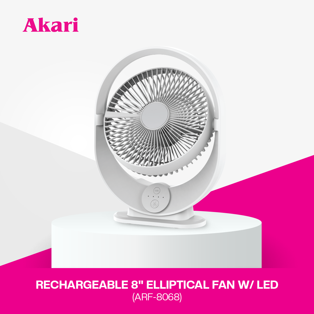 Akari 8" Rechargeable Elliptical Fan w/ LED (ARF-8068)