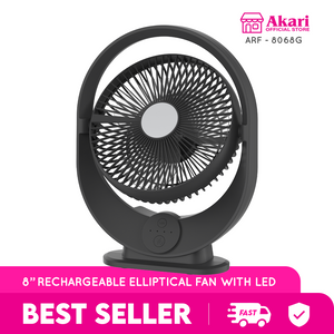 Akari 8" Rechargeable Elliptical Fan w/ LED (ARF-8068)