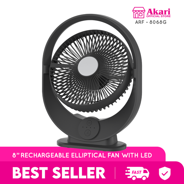 Akari 8" Rechargeable Elliptical Fan w/ LED (ARF-8068)