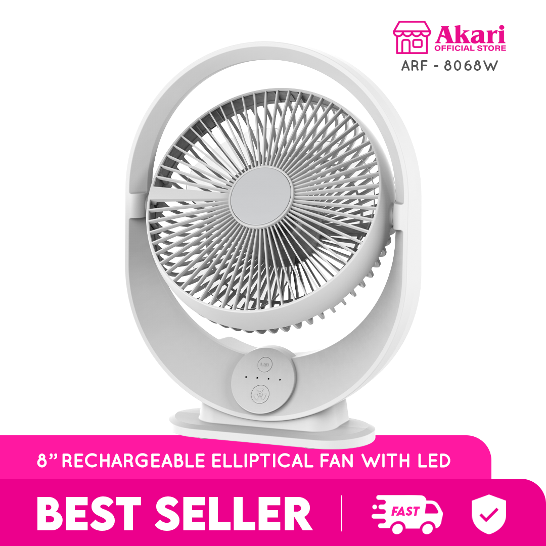 Akari 8" Rechargeable Elliptical Fan w/ LED (ARF-8068)