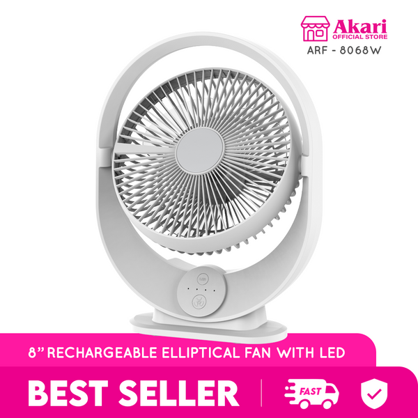 Akari 8" Rechargeable Elliptical Fan w/ LED (ARF-8068)