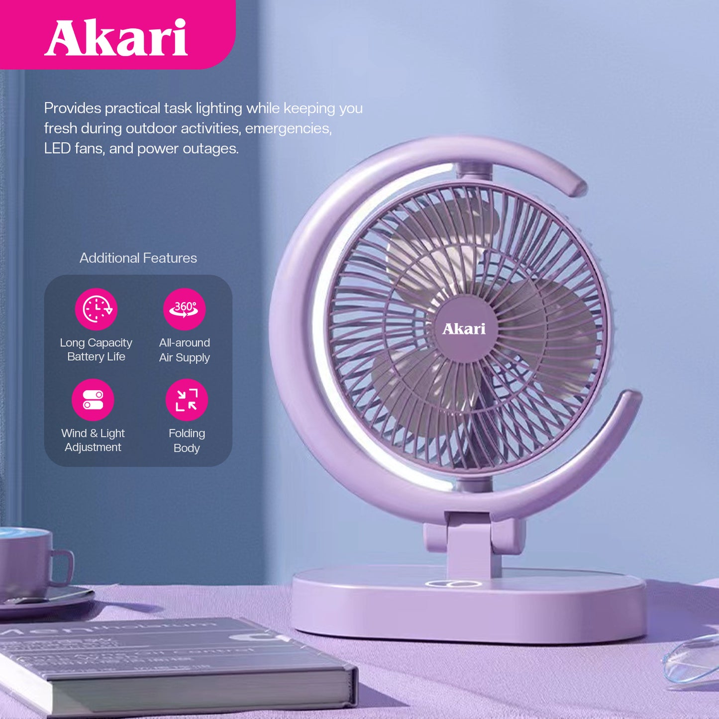 Akari : Eclipse Fan with Tri-Color LED Night Light (ARF-E869) (Copy)