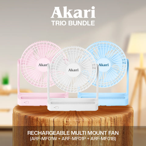 Akari TRIO BUNDLE : Rechargeable Multi Mount Fan (ARF-MF01)