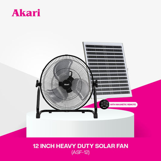 Akari 12" Solar Rechargeable Fan  NEW VERSION (ASF-12)