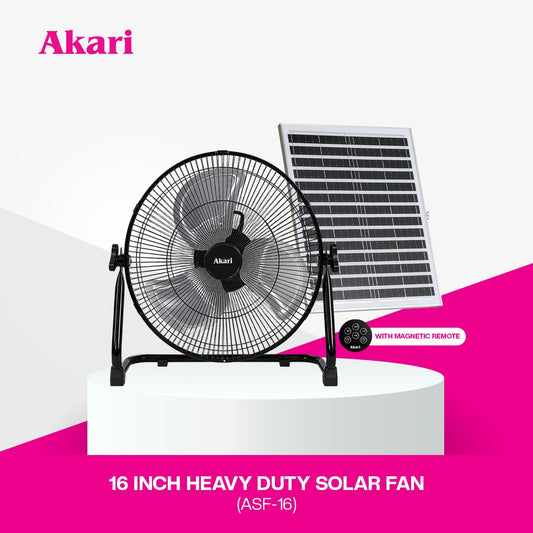 Akari 16" Solar Rechargeable Fan Black (NEW VERSION) (ASF-16)