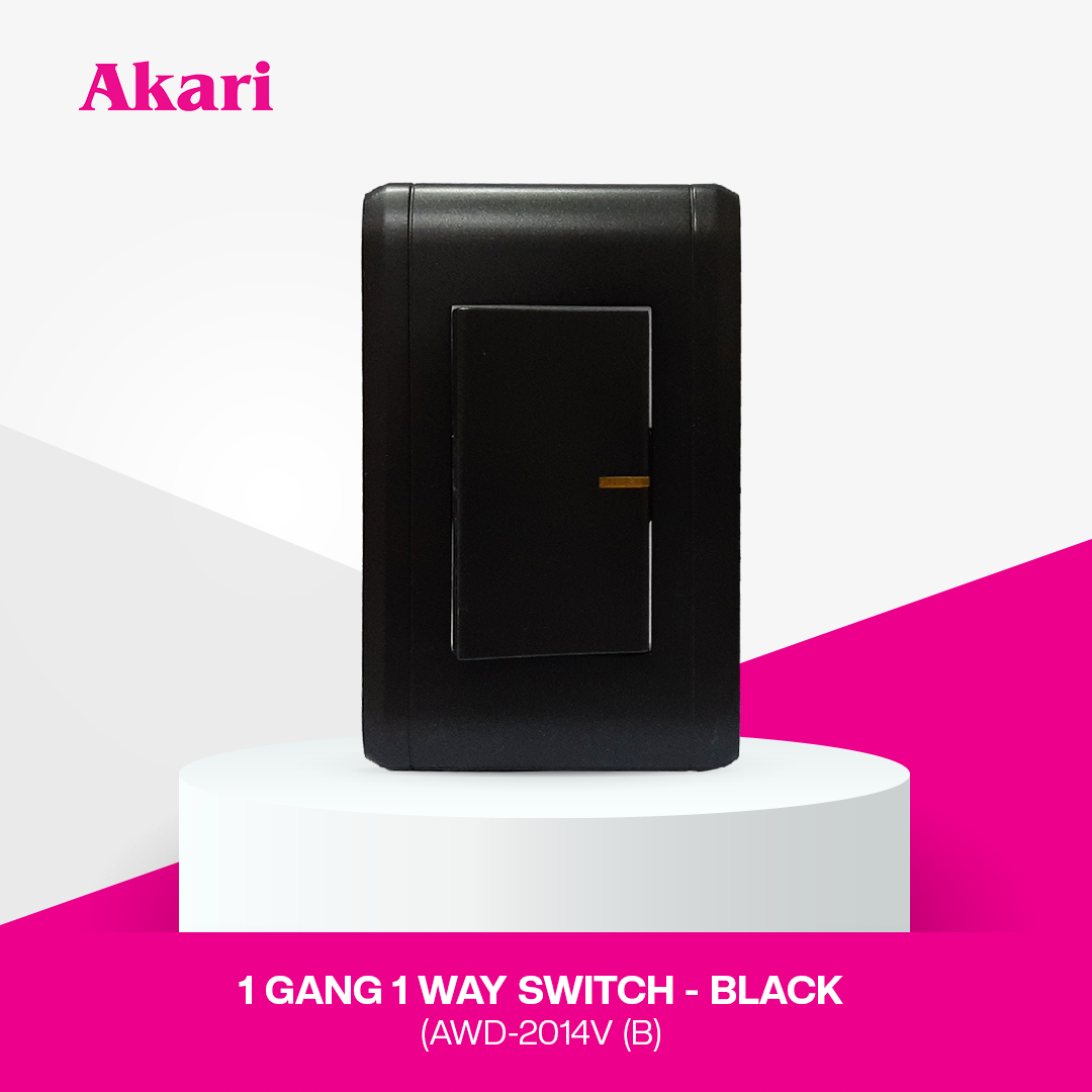Akari 1 Gang 1 Way Switch 250V / 16A, V Series, Black (AWD-2014V (B) )