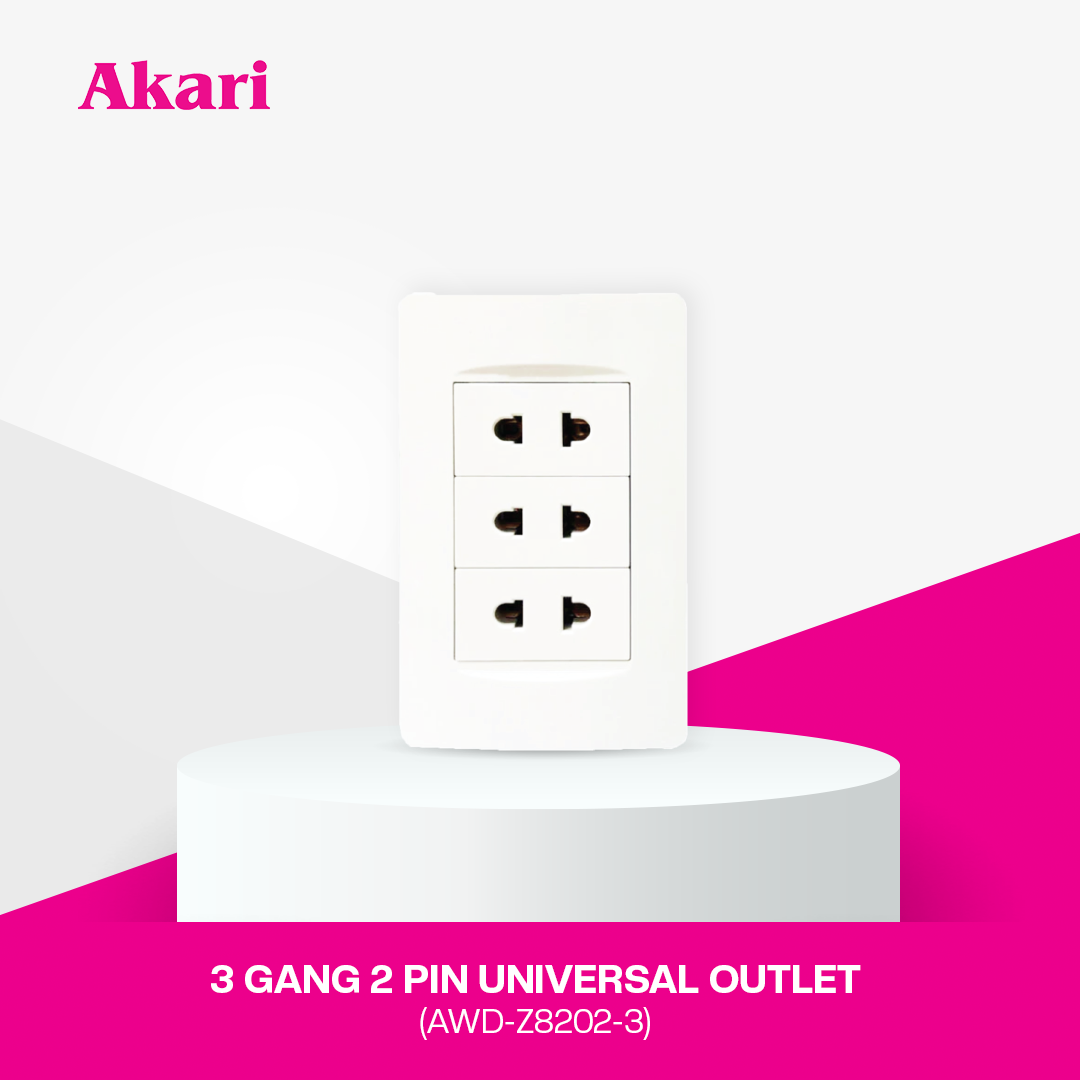 Akari 3 Gang 2 Pin Universal Outlet (AWD-Z8202-3)