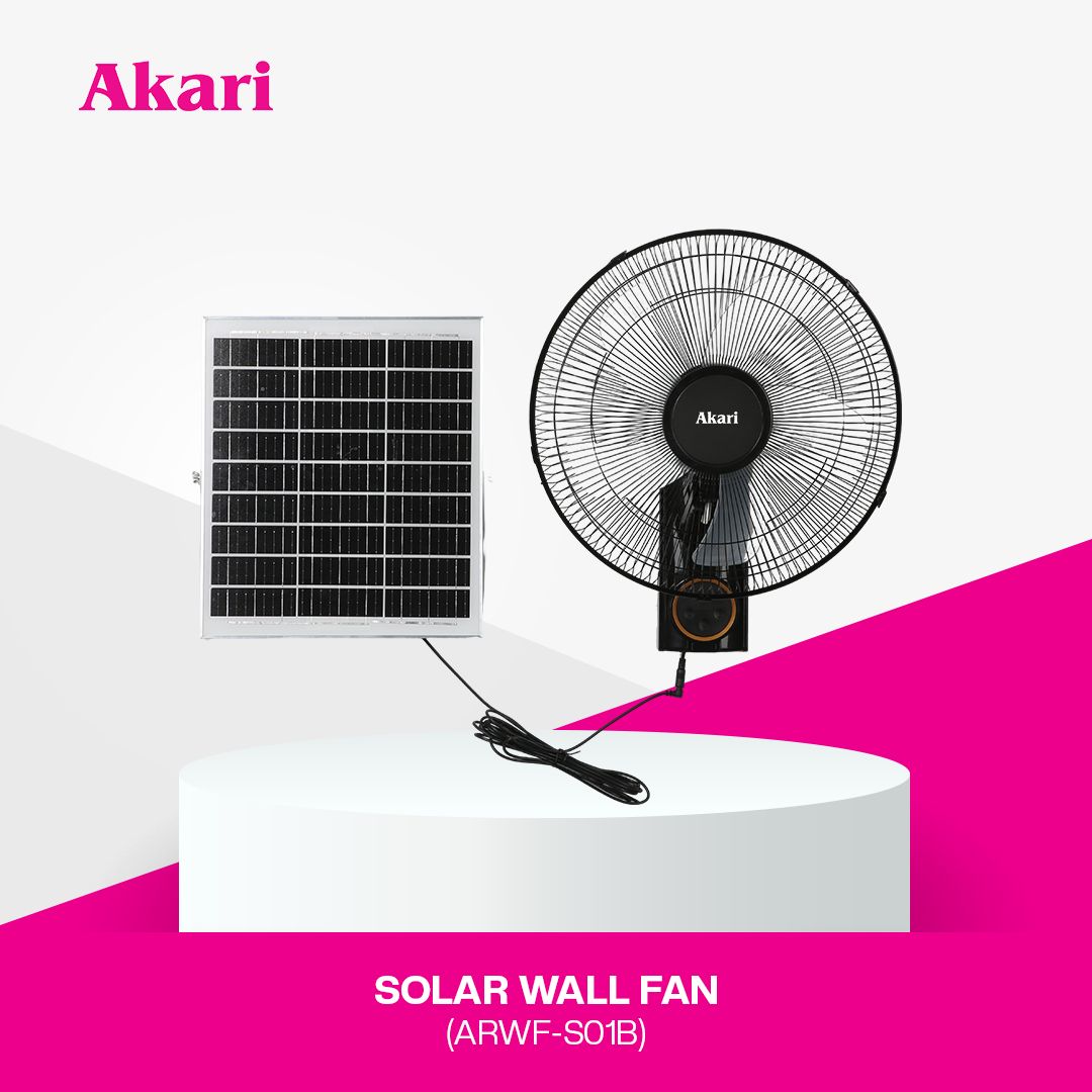 Akari 16" Rechargeable Solar Wall Fan (ARWF-S01B)