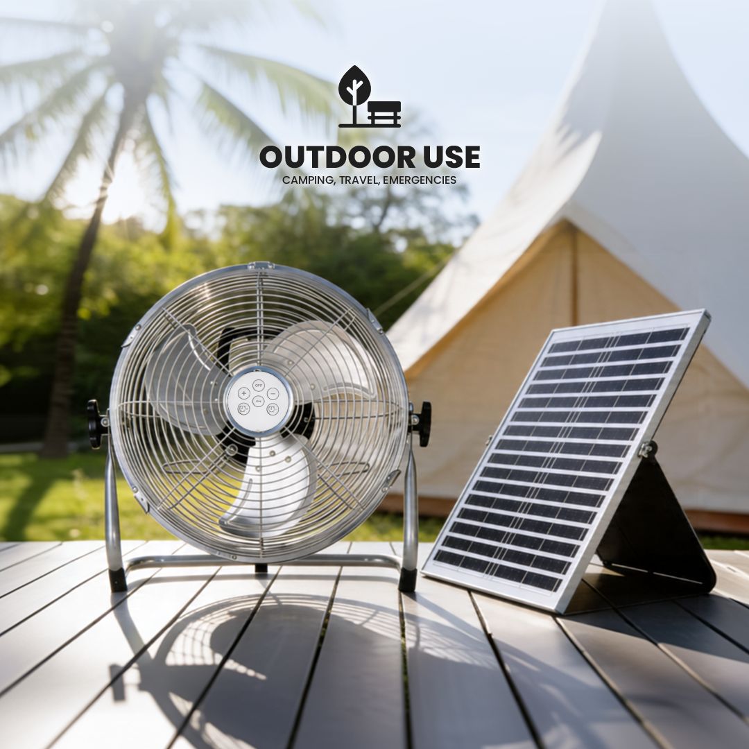 Akari 16" Solar Rechargeable Fan   SILVER (NEW VERSION) (ASF-16)