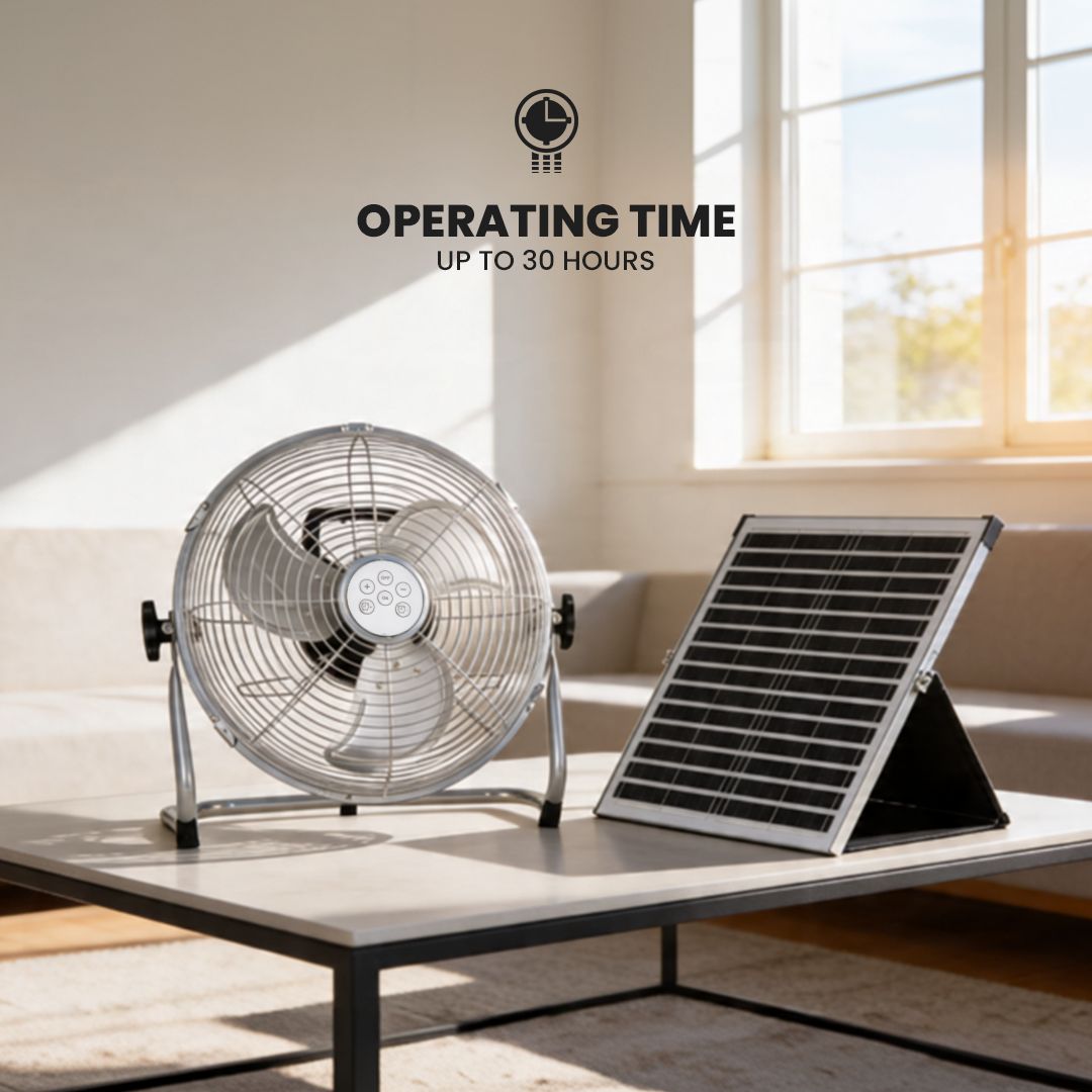Akari 16" Solar Rechargeable Fan   SILVER (NEW VERSION) (ASF-16)