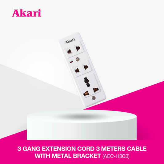 Akari 3 Gang Extension Cord 3 Meters Cable with Metal Bracket (AEC-H303)