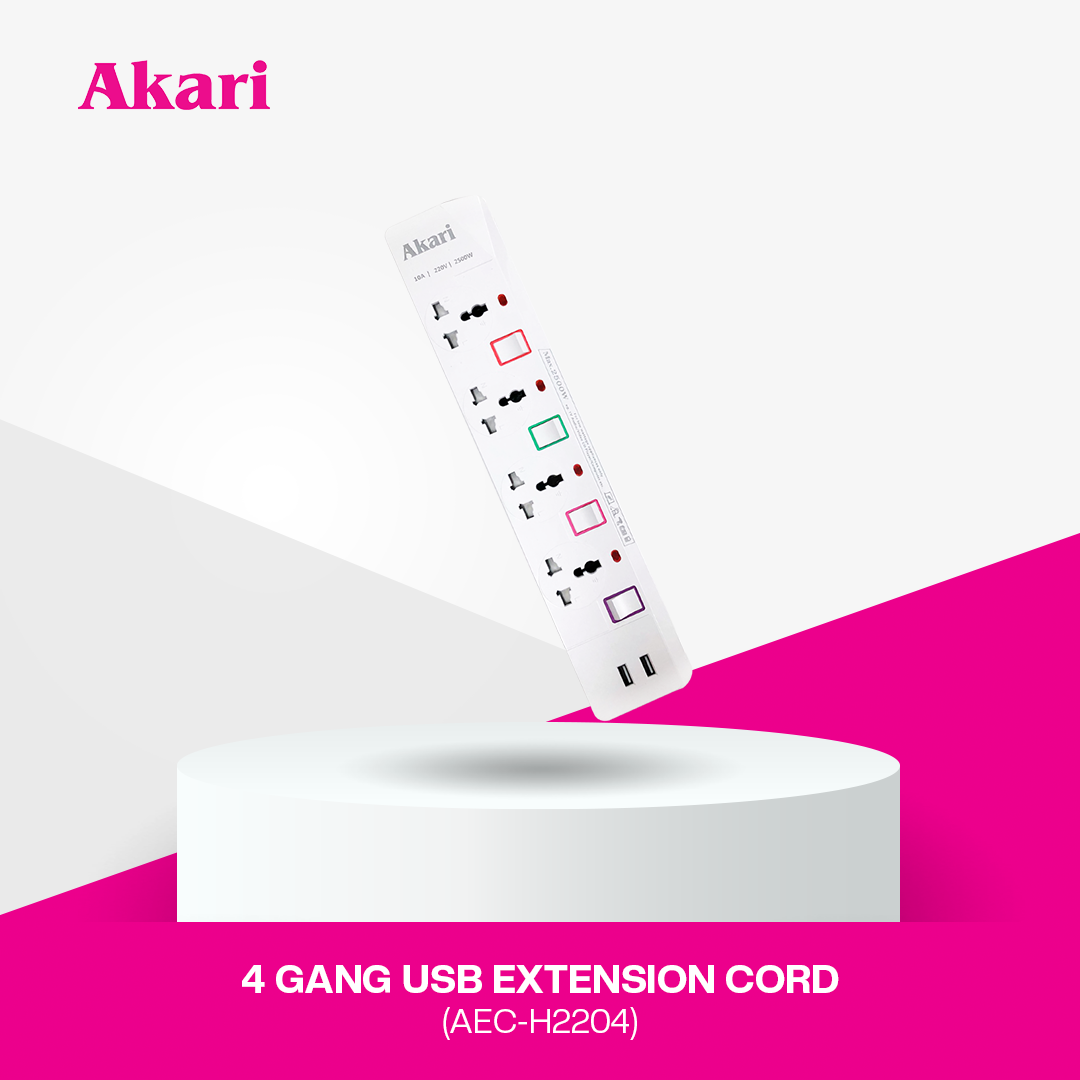 Akari 4 Gang USB Extension Cord (AEC-H2204)