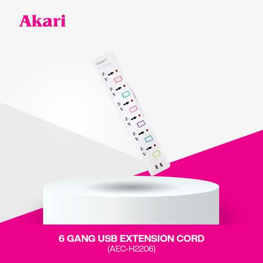 Akari 6 Gang USB Extension Cord (AEC-H2206)