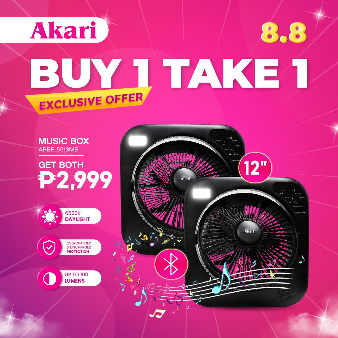 Akari B1T1 : 12" Rechargeable Music Box Fan with BT Speaker & LED Light (ARBF-5513MB)