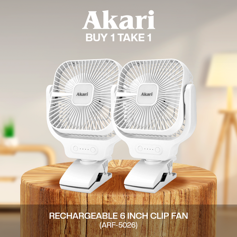 Akari B1T1 : 6" Rechargeable Clip Fan (ARF-5026)