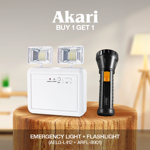 Akari LED Heavy Duty Emergency Light 2 Watts x 4 Watts (AELG-L412) + Free Flashlight