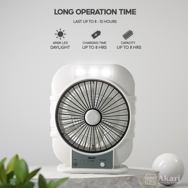 Akari B1T1 : 8” Rechargeable Oscillating Fan W/ LED