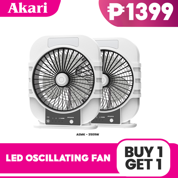 Akari B1T1 : 8” Rechargeable Oscillating Fan W/ LED