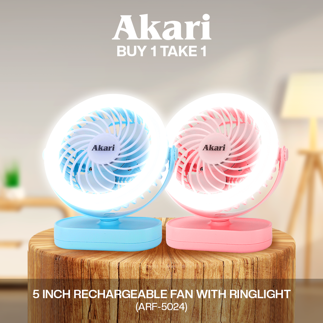 Akari B1T1 :  5" Rechargeable Fan w/ Ring Light (AJF-5024)