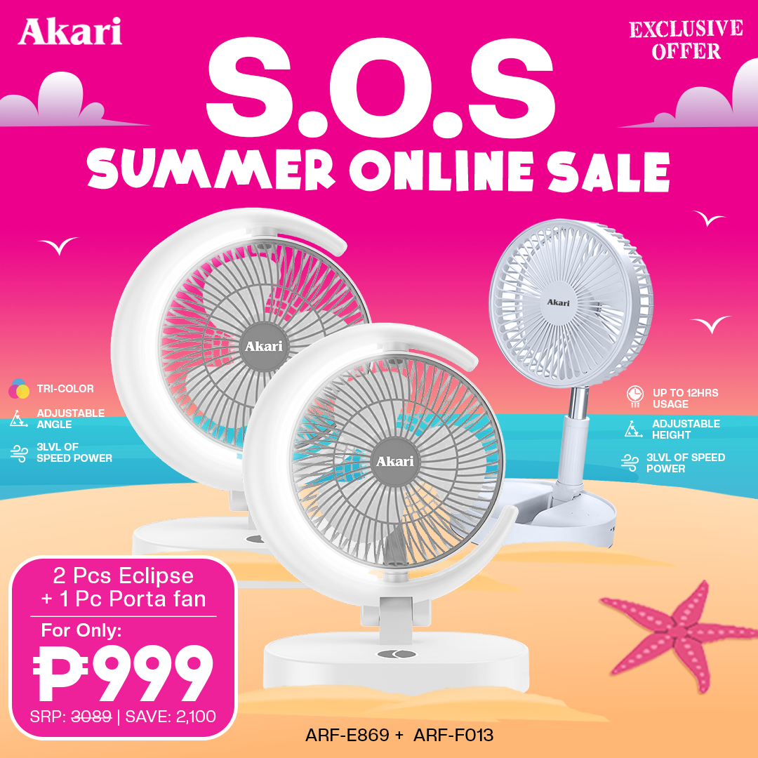 Akari Rechargeable Eclipse Fan with Tri-Color LED night Light ARF-E869 2PCS + ARF-F013W)