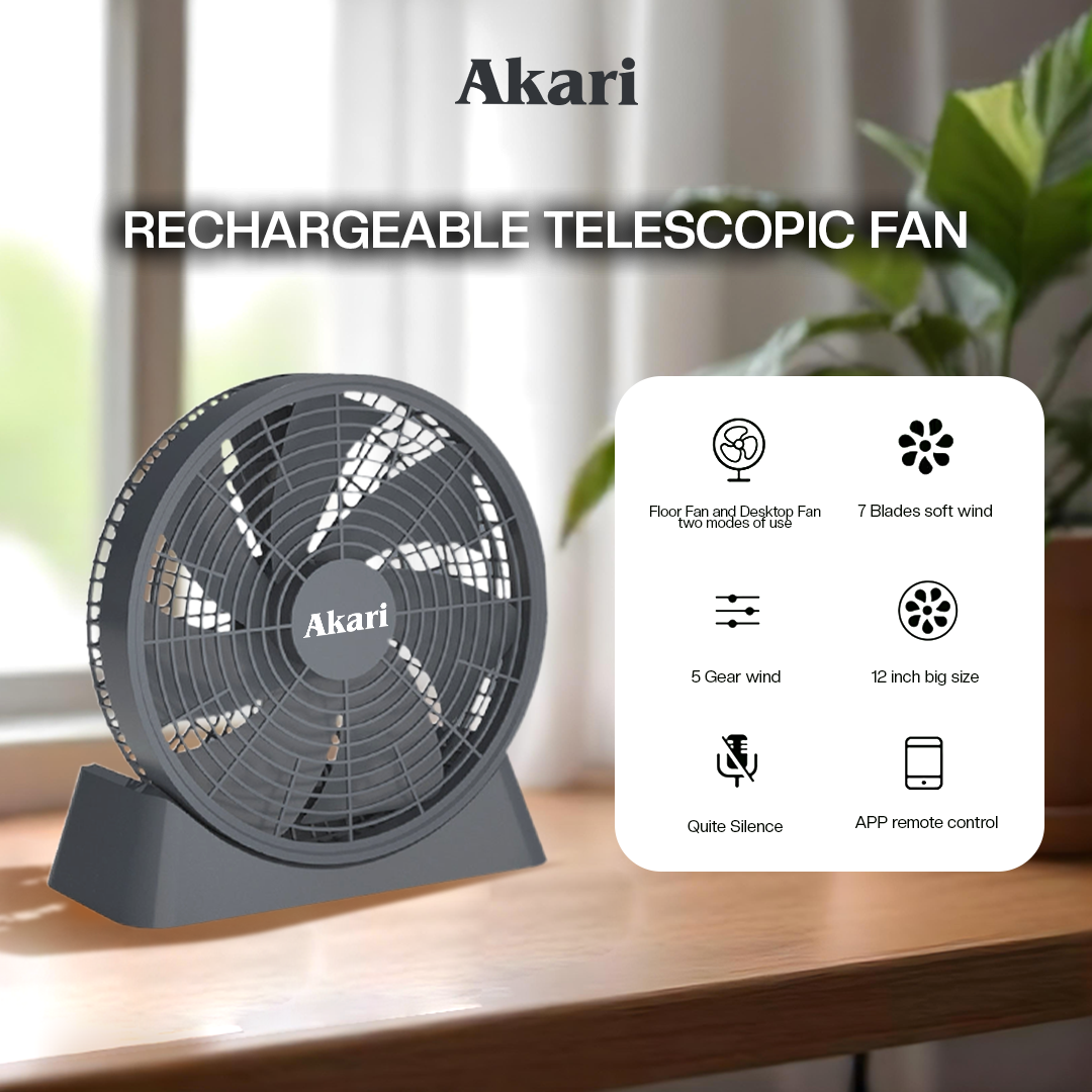 Akari 12" Smart Rechargeable Telescopic Fan (ARF-1203)