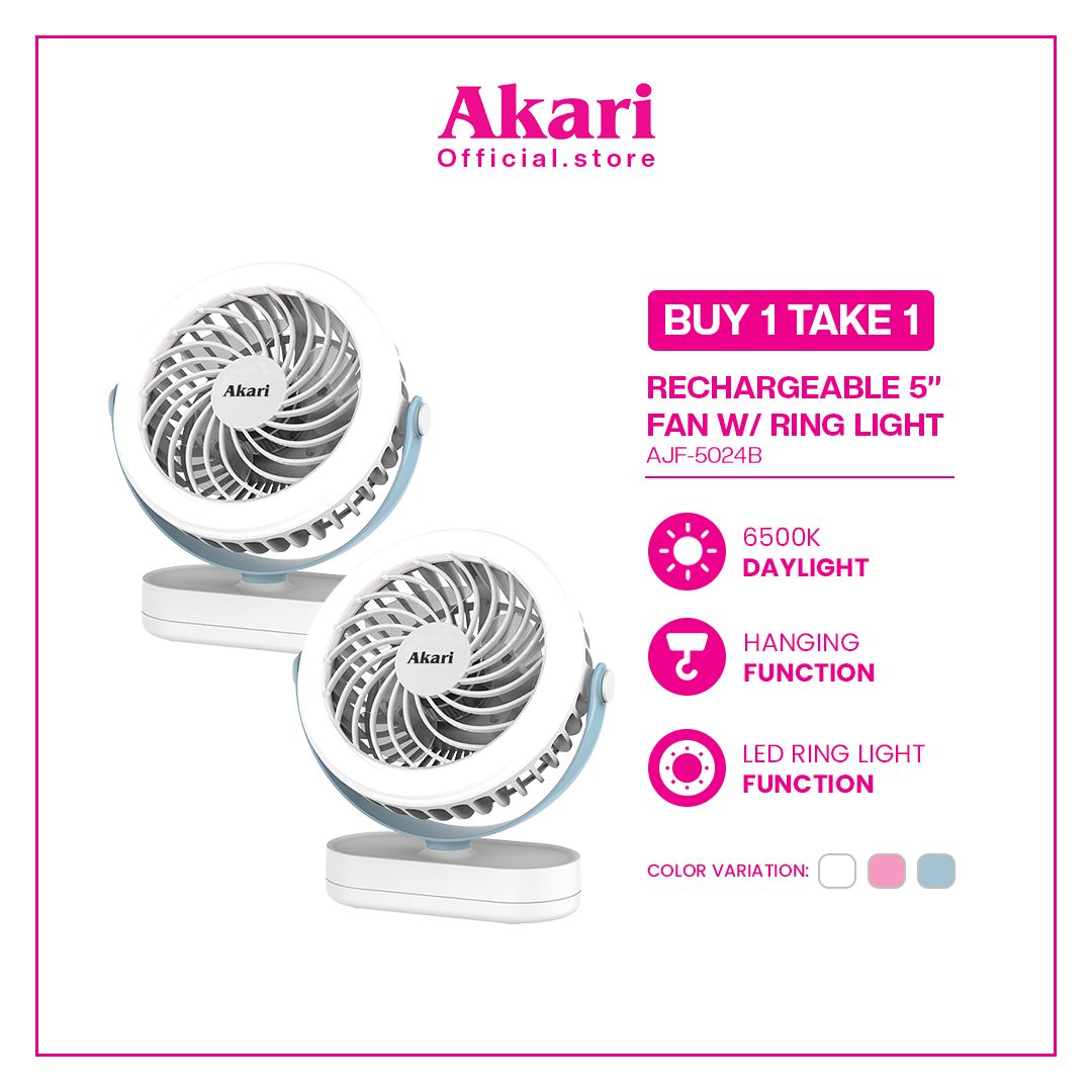 Akari B1T1 :  5" Rechargeable Fan w/ Ring Light (AJF-5024)