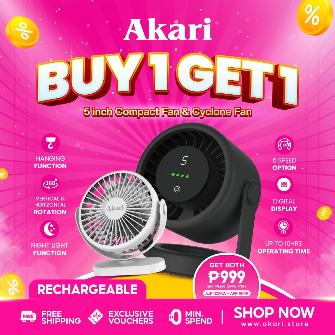Akari Rechargeable Cyclone Fan with Led Display (ARF-S04) +  5" Rechargeable Compact Fan (AJF-5035)