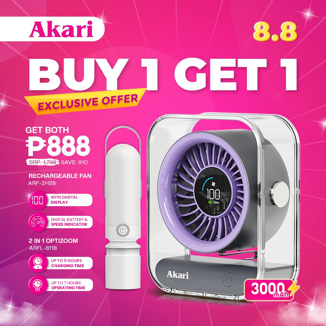 Akari Rechargeable Fan (ARF-ZH28) + Akari 2in1 Rechargeable Optizoom Flashlight (ARFL-8118)