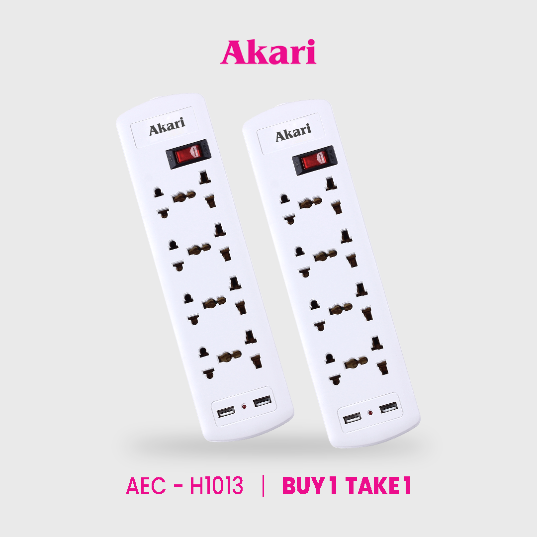 Akari B1T1 : 8-Gang 10A | 2000W 3Meter Extension Cord  with USB Port (AEC-H1013)