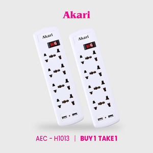 Akari B1T1 : 8-Gang 10A | 2000W 3Meter Extension Cord  with USB Port (AEC-H1013)