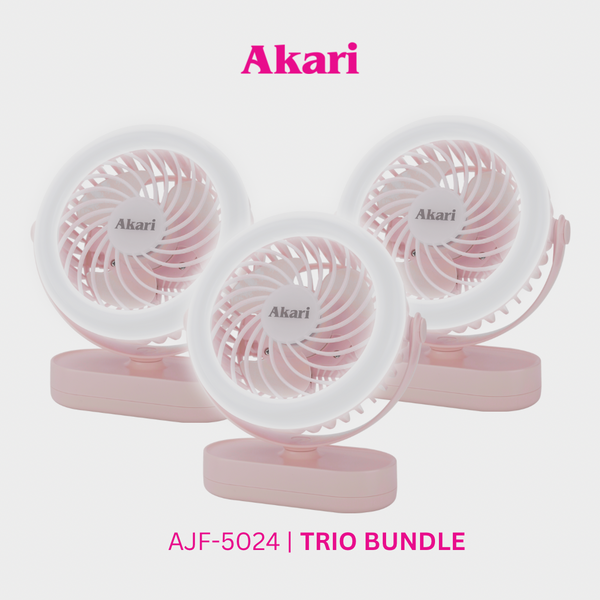 ￼Akari Trio bundle -  5" Rechargeable Fan w/ Ring Light (AJF-5024)