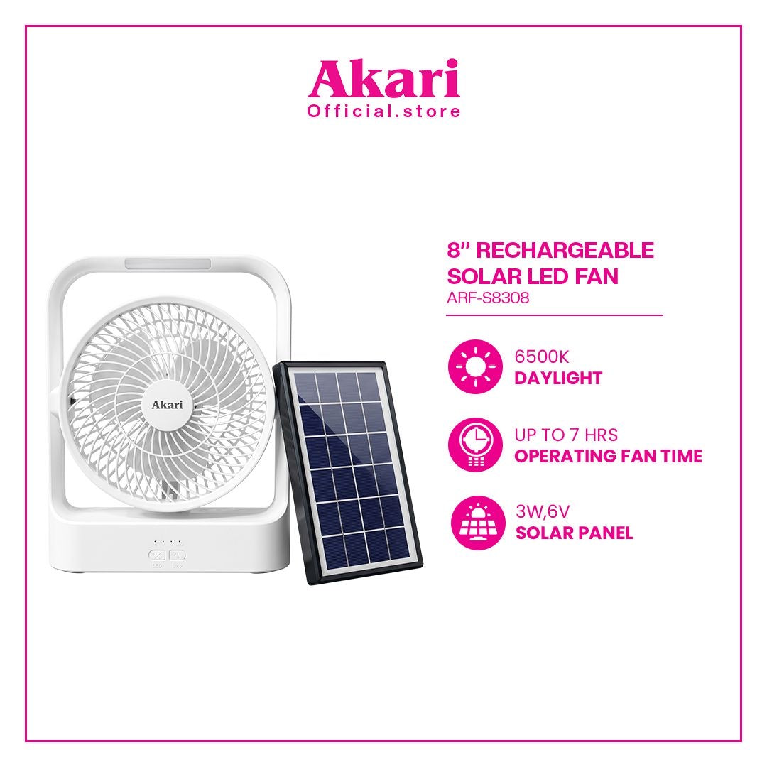 Akari 8" Solar LED Fan (Rechargeable) (ARF-S8308)