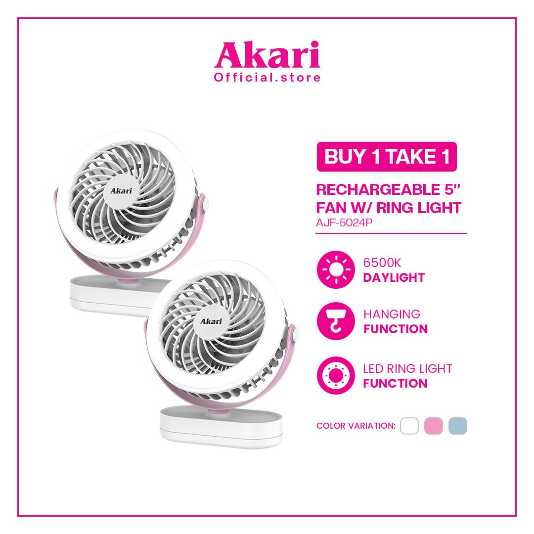 Akari B1T1 :  5" Rechargeable Fan w/ Ring Light (AJF-5024)