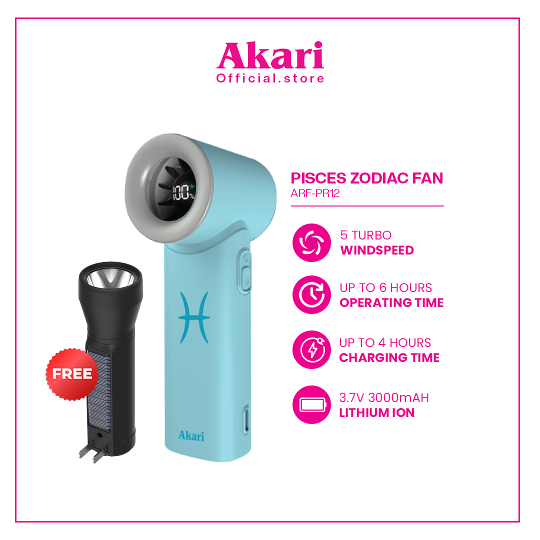 Akari Rechargeable Pocket Rocket Zodiac Fan ARF-PR Series + Free Flashlight (Arfl-8901)
