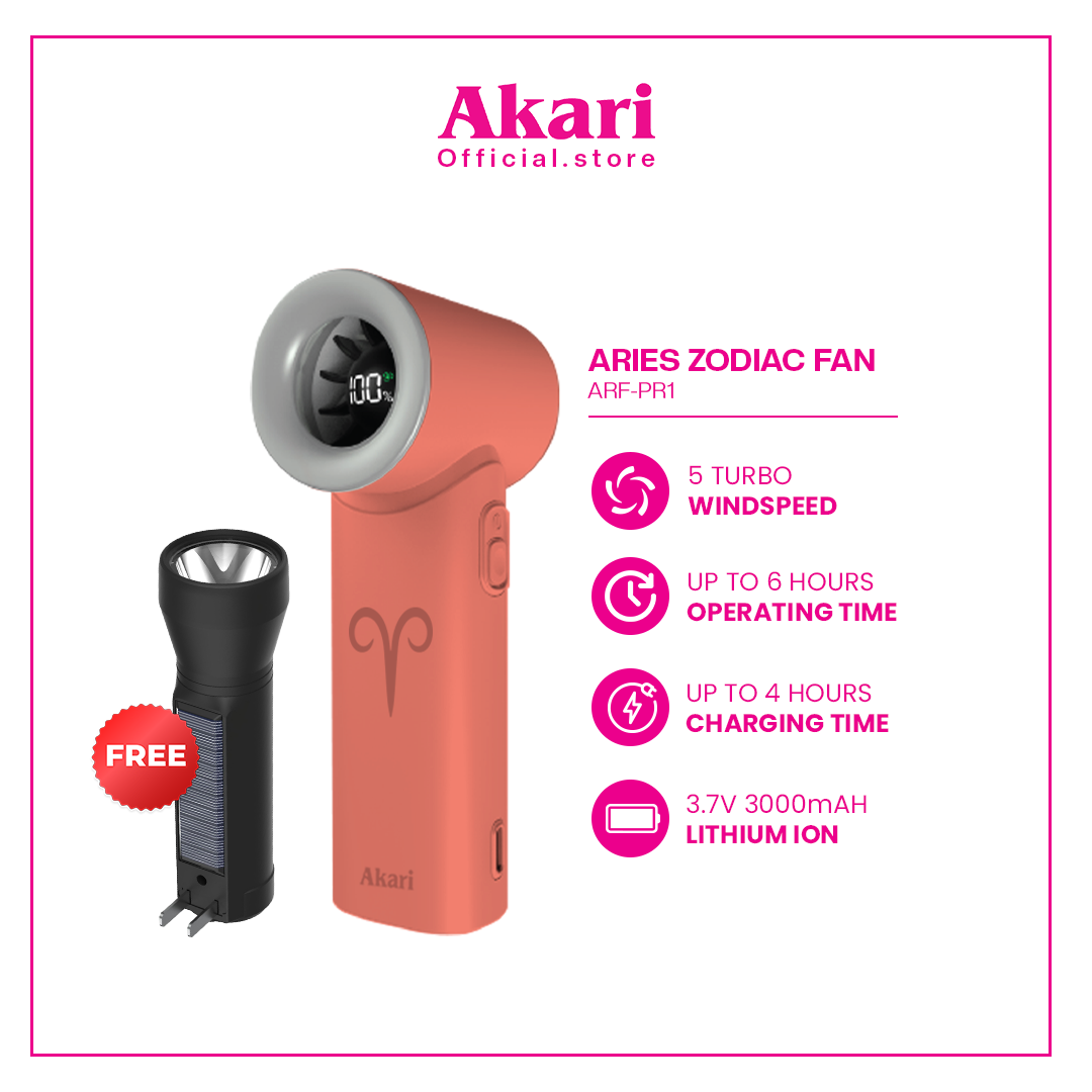 Akari Rechargeable Pocket Rocket Zodiac Fan ARF-PR Series + Free Flashlight (Arfl-8901)