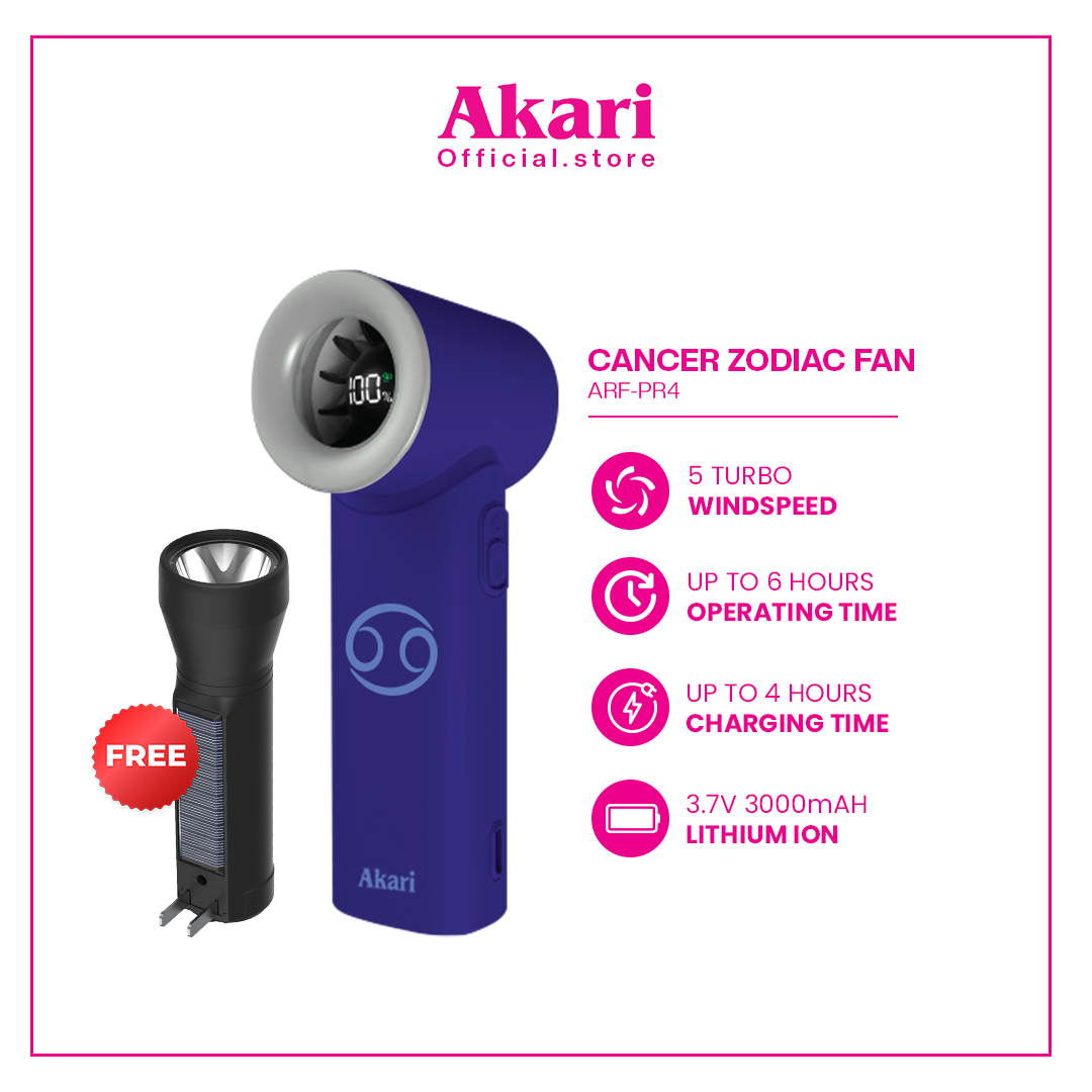 Akari Rechargeable Pocket Rocket Zodiac Fan ARF-PR Series + Free Flashlight (Arfl-8901)