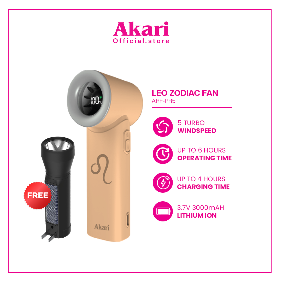 Akari Rechargeable Pocket Rocket Zodiac Fan ARF-PR Series + Free Flashlight (Arfl-8901)