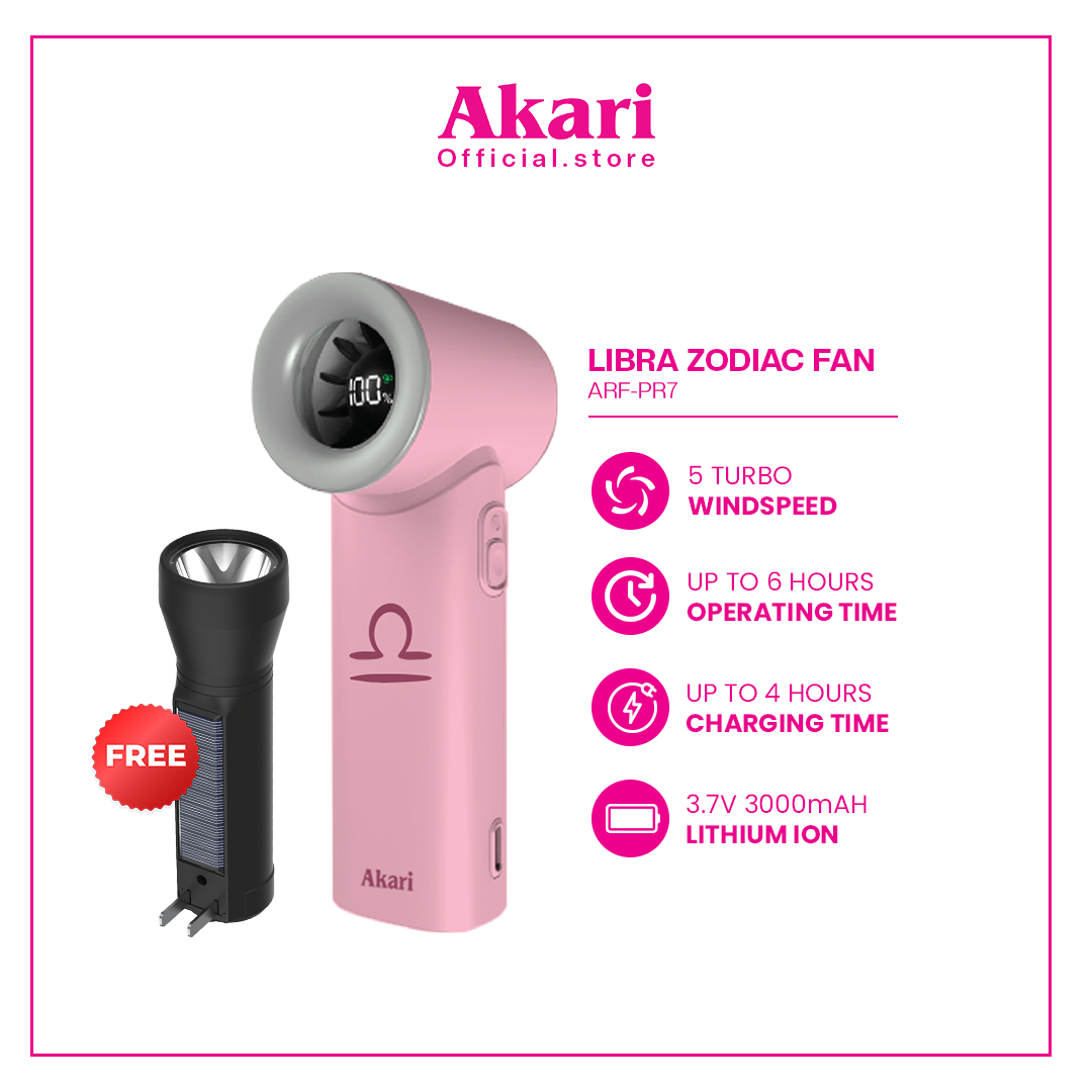 Akari Rechargeable Pocket Rocket Zodiac Fan ARF-PR Series + Free Flashlight (Arfl-8901)