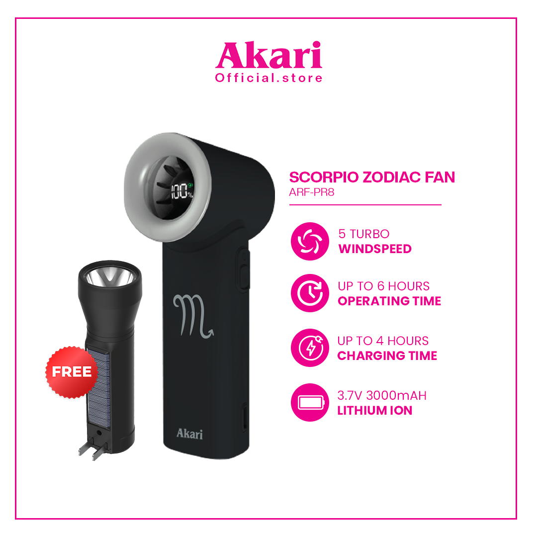 Akari Rechargeable Pocket Rocket Zodiac Fan ARF-PR Series + Free Flashlight (Arfl-8901)