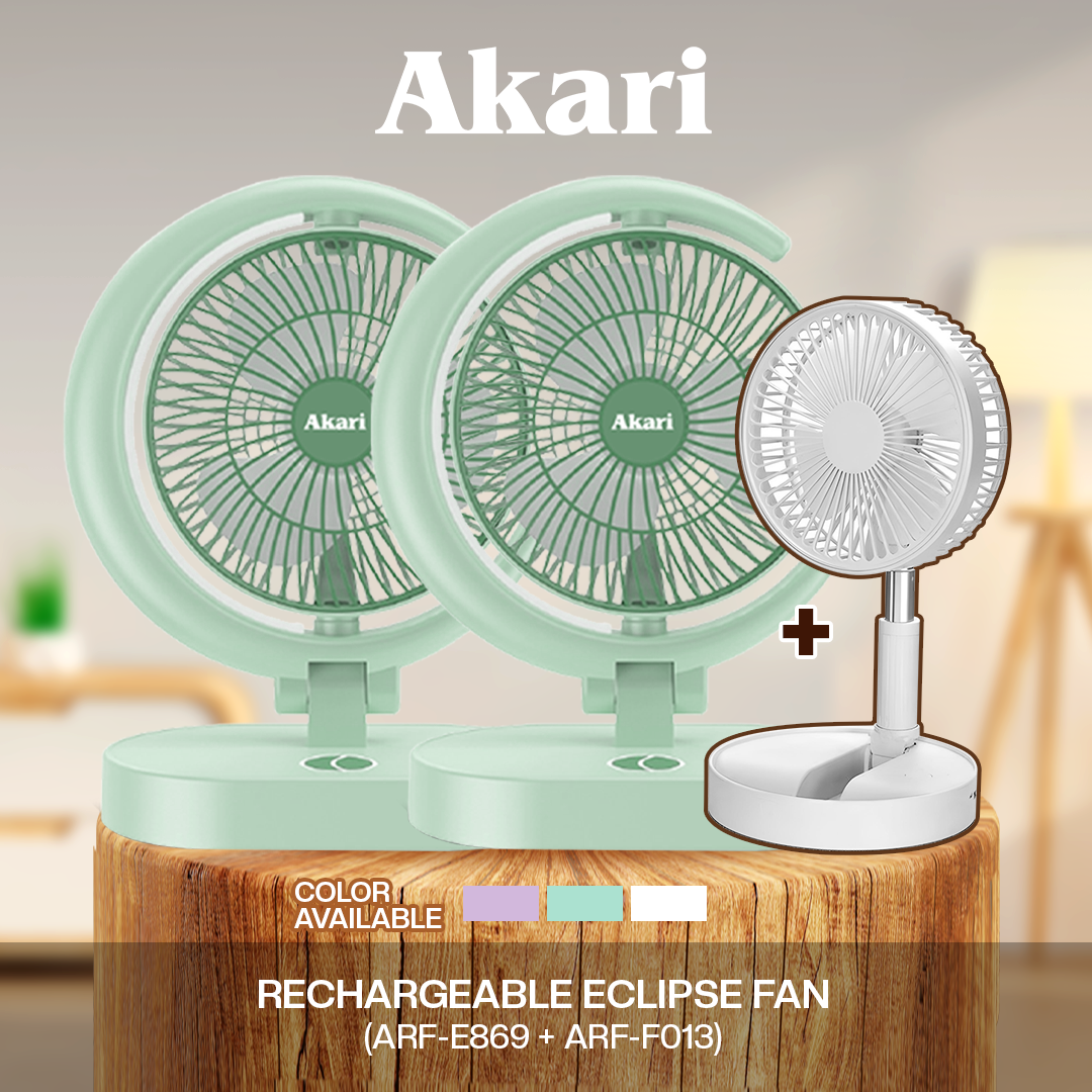 Akari Rechargeable Eclipse Fan with Tri-Color LED night Light ARF-E869 2PCS + ARF-F013W)