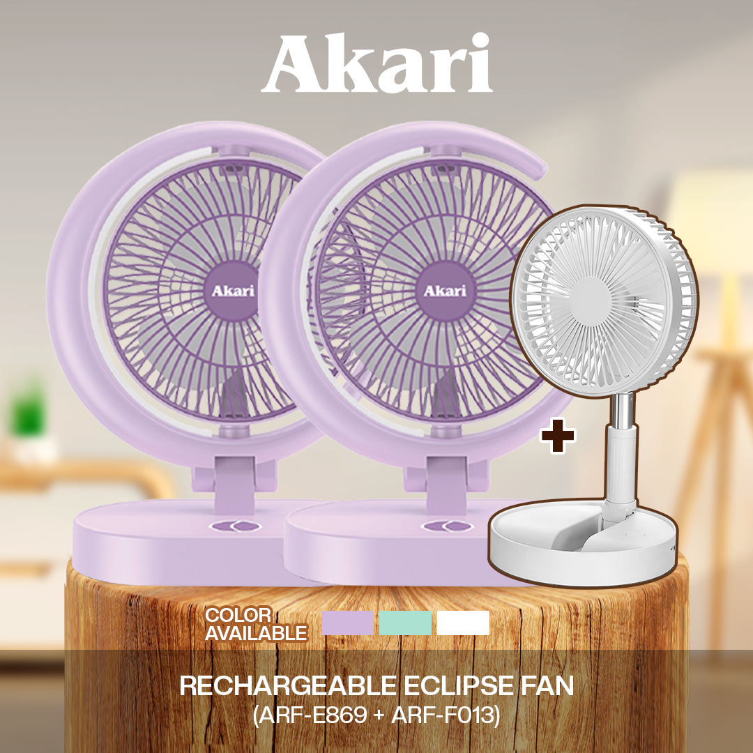 Akari Rechargeable Eclipse Fan with Tri-Color LED night Light ARF-E869 2PCS + ARF-F013W)