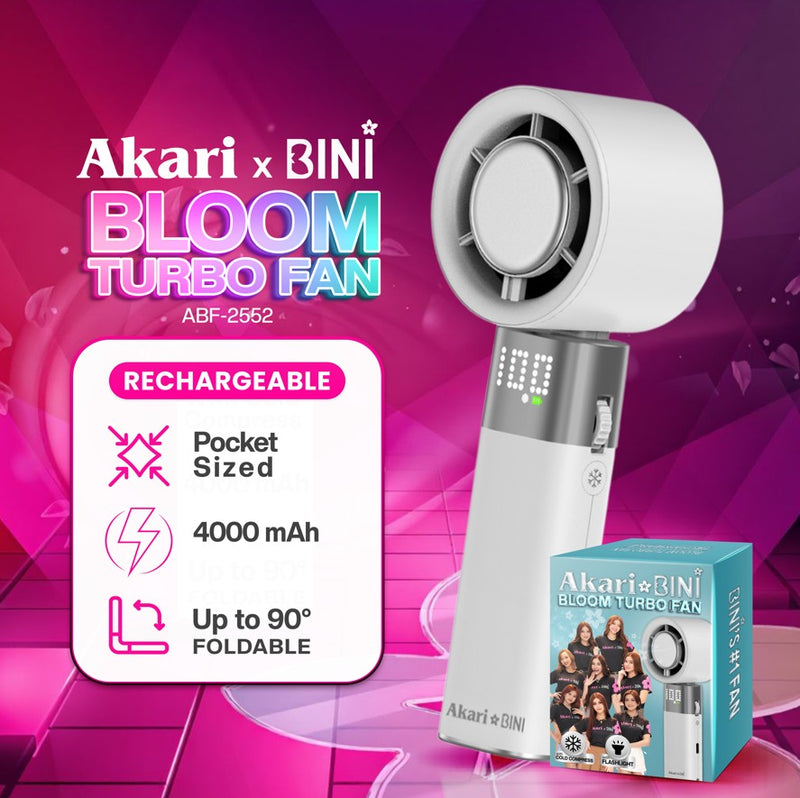 Akari x BINI Bloom Turbo Fan ABF-2552W White | 4000mAh Rechargeable Fan
