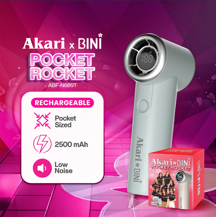Akari x BINI Pocket Rocket Fan ABF-N609T Teal | Rechargeable Handheld ...