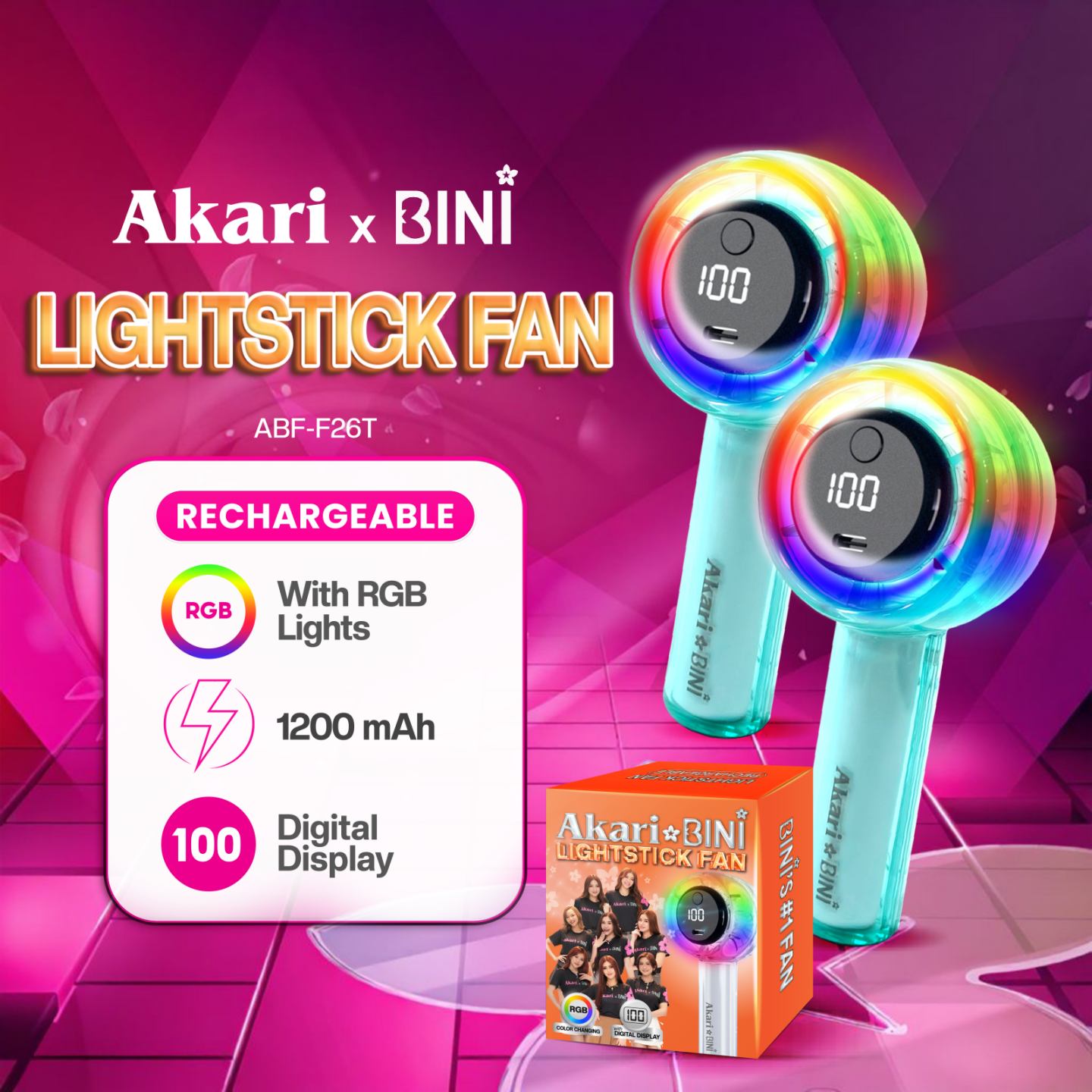 AkarixBini : B1T1 Akari Rechargeable Lightstick Fan (ABF-F26T) Teal