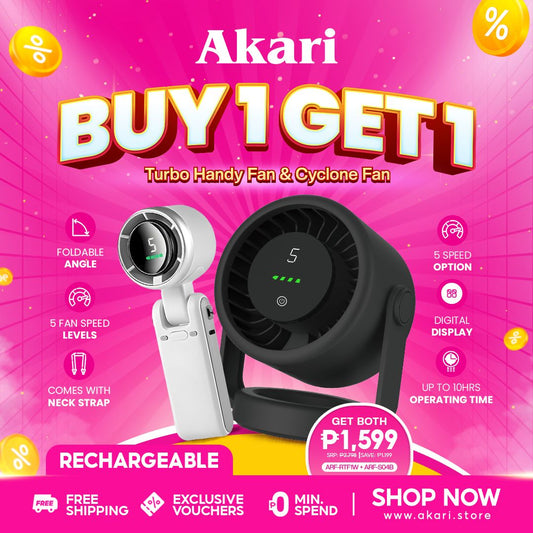Akari Rechargeable Cyclone Fan with Led Display (ARF-S04) +Akari Rechargeable Turbo Handy Fan (ARF-RTW)