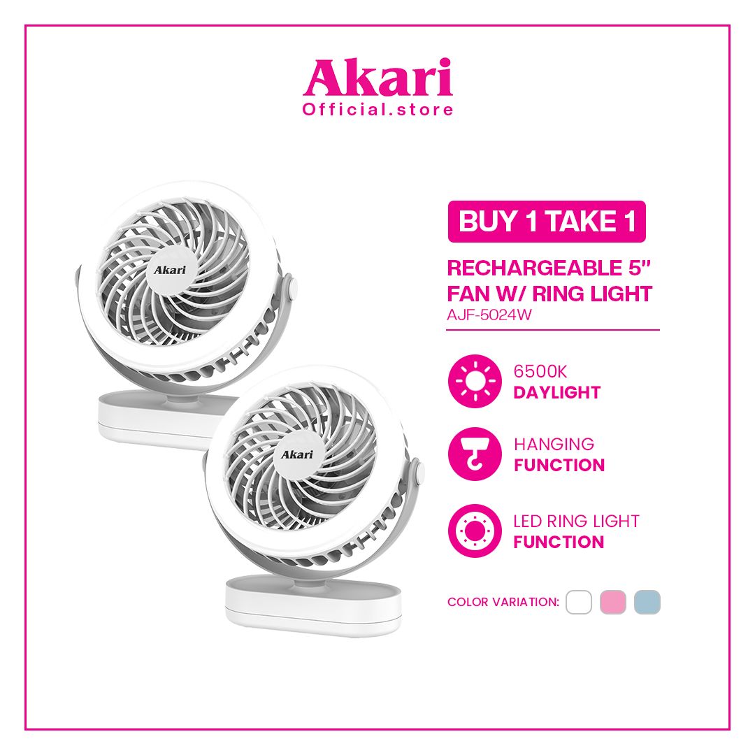 Akari B1T1 :  5" Rechargeable Fan w/ Ring Light (AJF-5024)