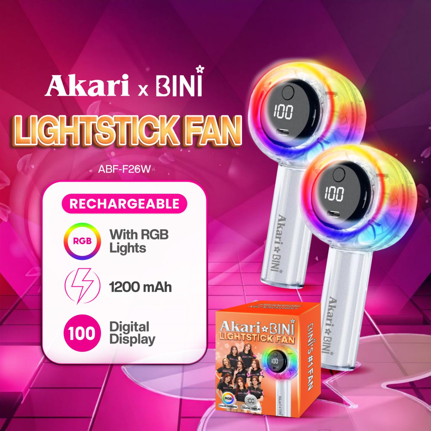 AkarixBini : B1T1 Akari Rechargeable Lightstick Fan (ABF-F26) White